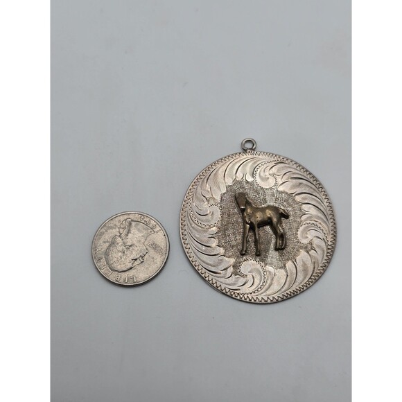Vintage Southwestern Sterling Silver Pendant – Brass Horse Relief – Signed HE – - Picture 3 of 4